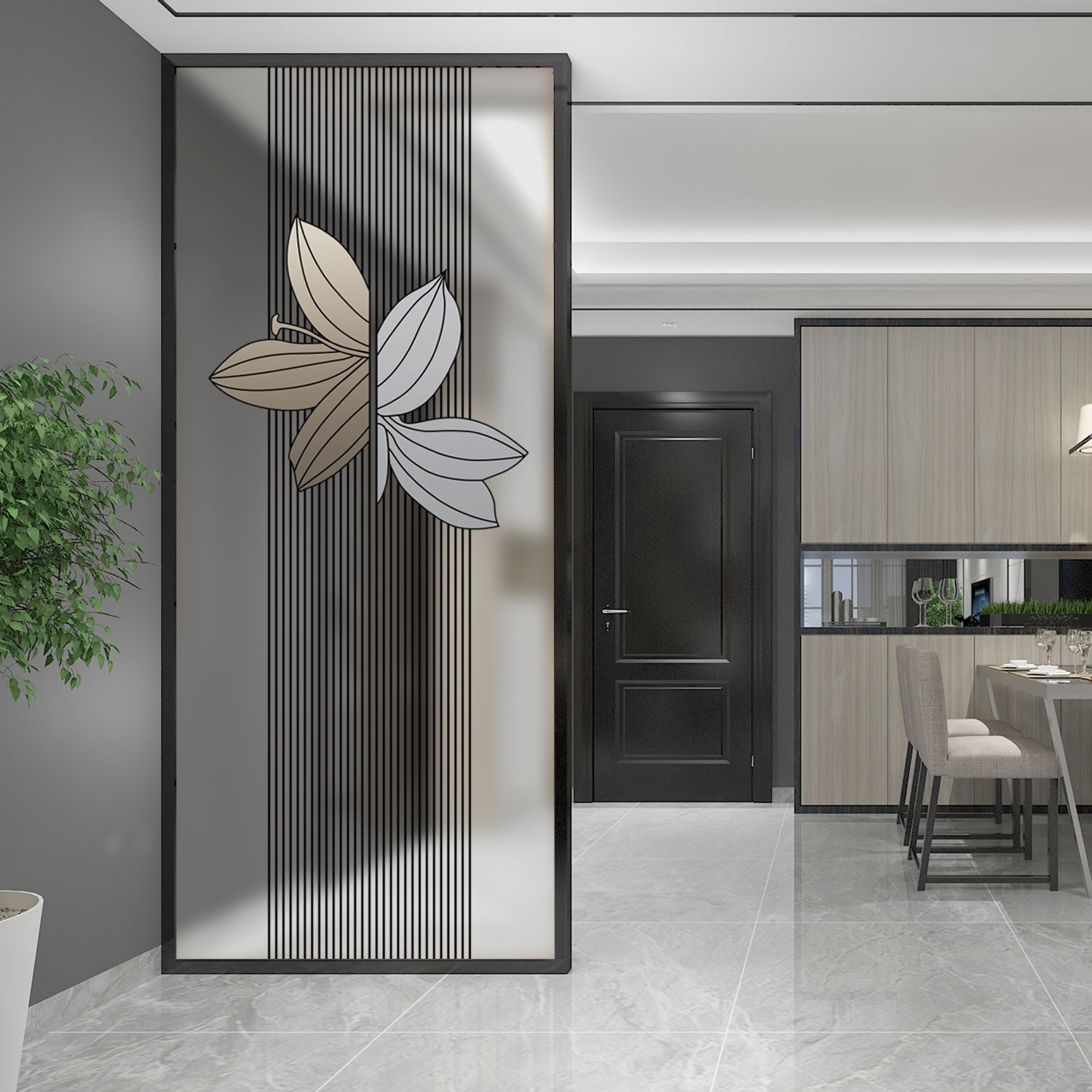 Modern Minimalist Art Glass Screen Bedroom Kitchen Partition Living Room Genguan Bifacial Frosted Light Transmission Process Customisation