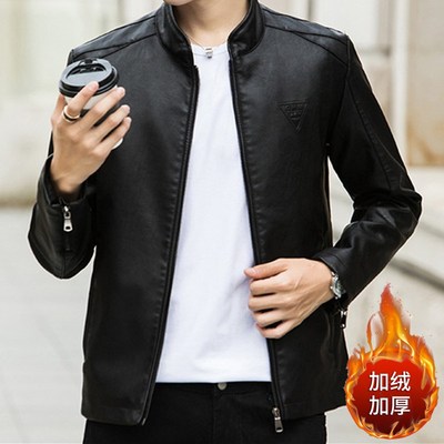秋冬皮衣男加绒机车服男士外套立领夹克