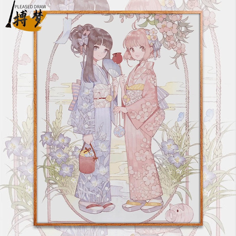 Bo dream digital oil painting diy filled living room decoration hand-painted magic variety Sakura girl decompression oil painting