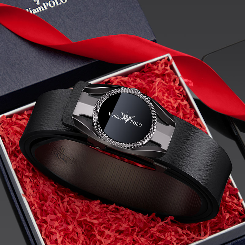 Royal Rav Laurenma ball men's belt automatic buckle genuine leather pure cow leather belt personality trend No toothless wearing Korean version of pants strap