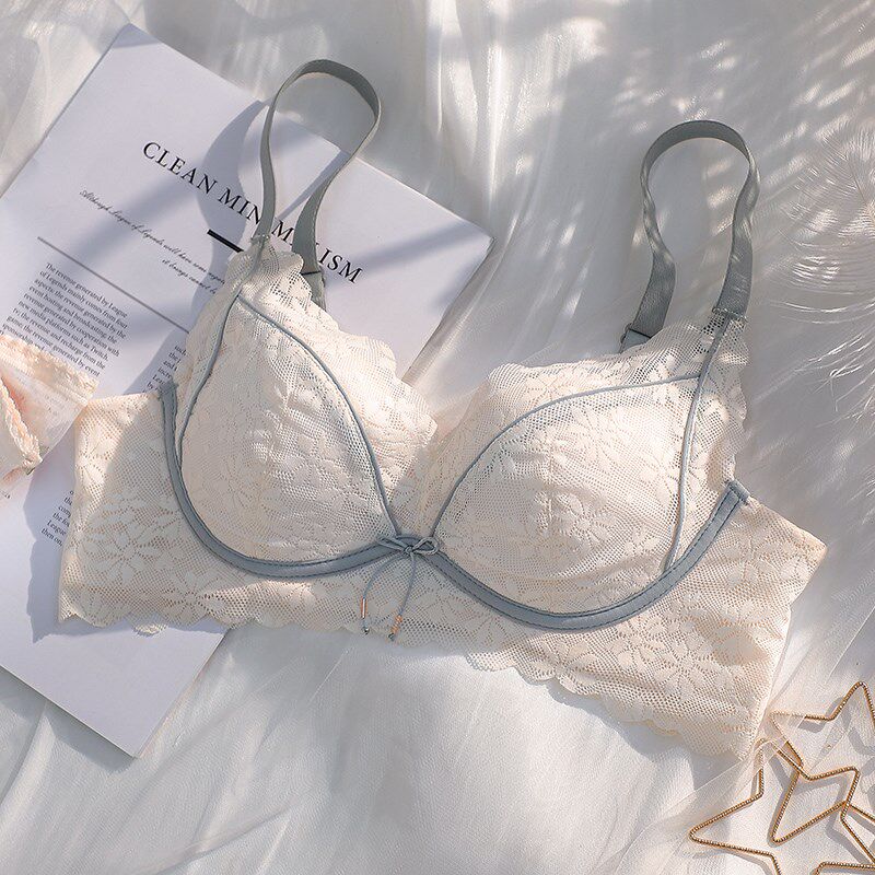 Brand small breasts gather to show big underwear women's summer thin bra anti-sagging no steel ring to receive auxiliary breast underwear set