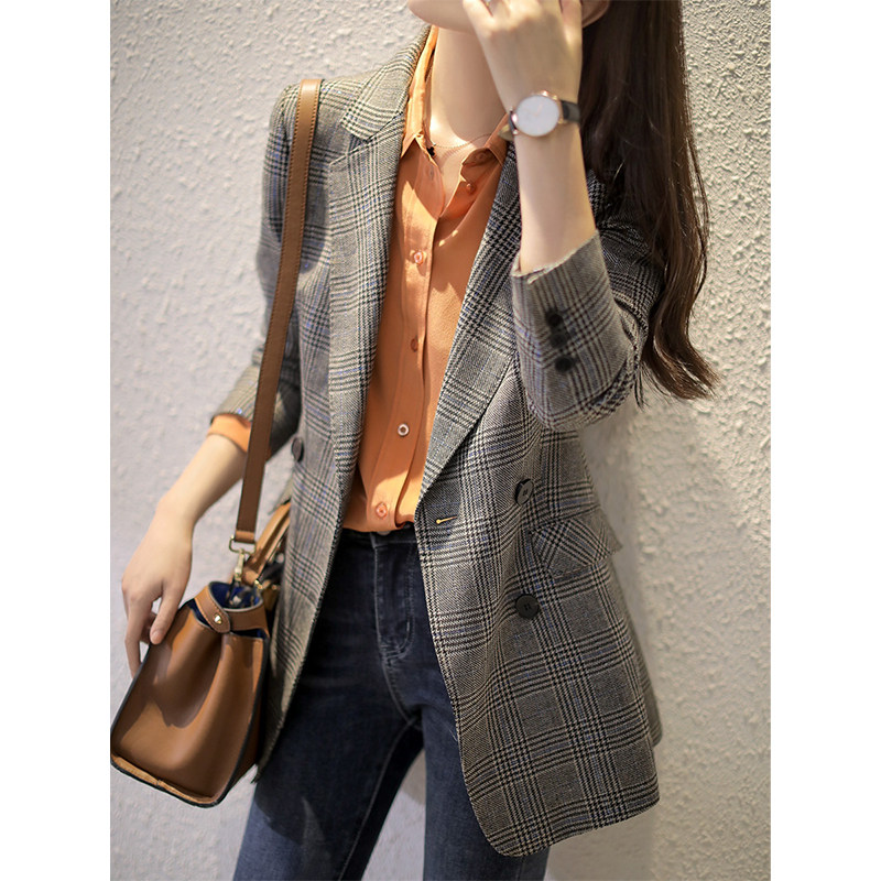 Plaid wool suit jacket Women's autumn winter 2021 new body slim Inn wind thickened Little Western suit jacket