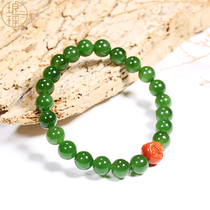 Lang Yao Xinjiang Hetian Jade ball hand string Jasper spinach green little lady 8mm transfer bead diy jade bracelet