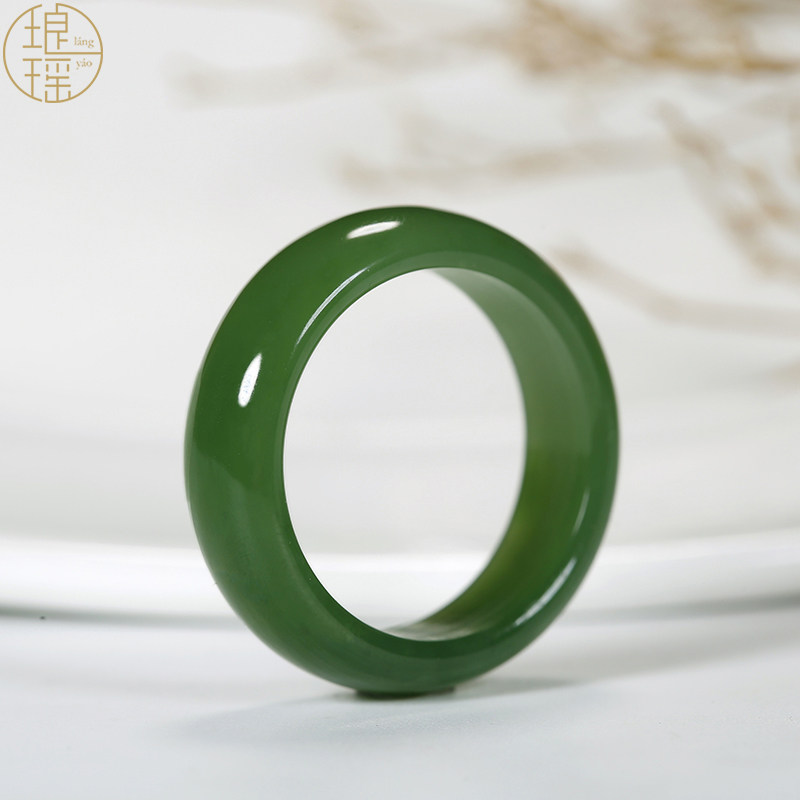 Luang Yao Xinjiang and Tian Yugoat Grease White Jade Ring Natural Jade Blue Jade Spinach Green Male And Female Lovers' Jade Ring