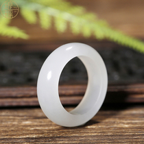 Lang Yao Xinjiang natural Hetian Jade mutton white jade ring for men and women couples white jade ring jade ring