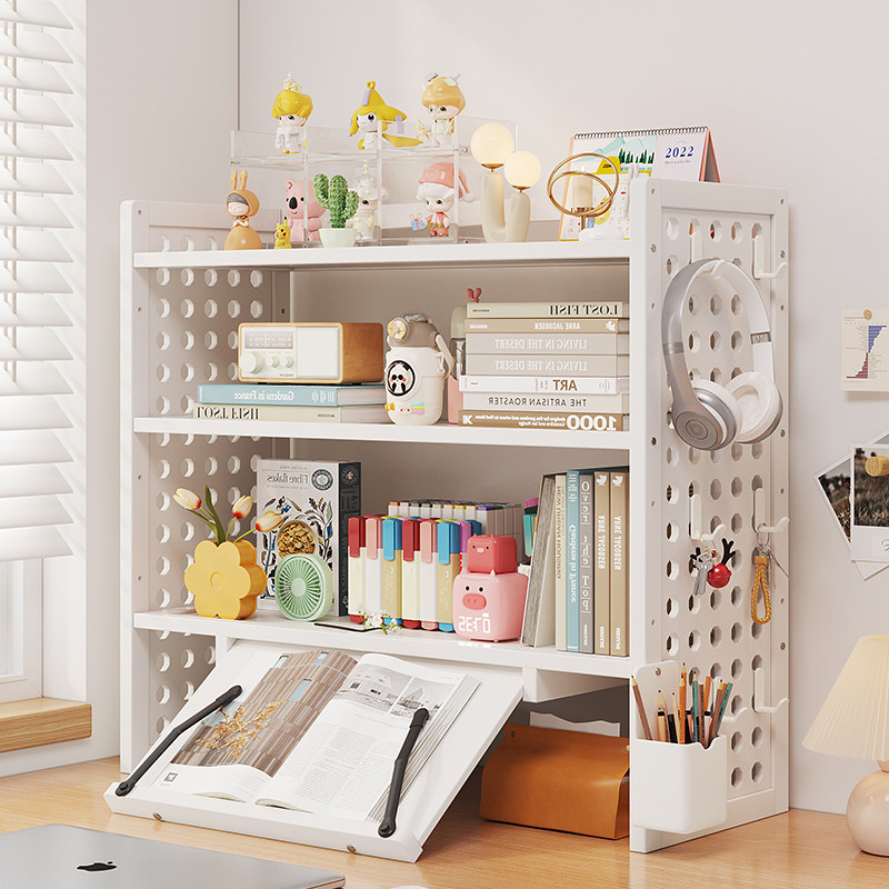 Desktop storage rack simple multi-layer hole board new 2025 children's bookshelf table storage layered ins bookcase