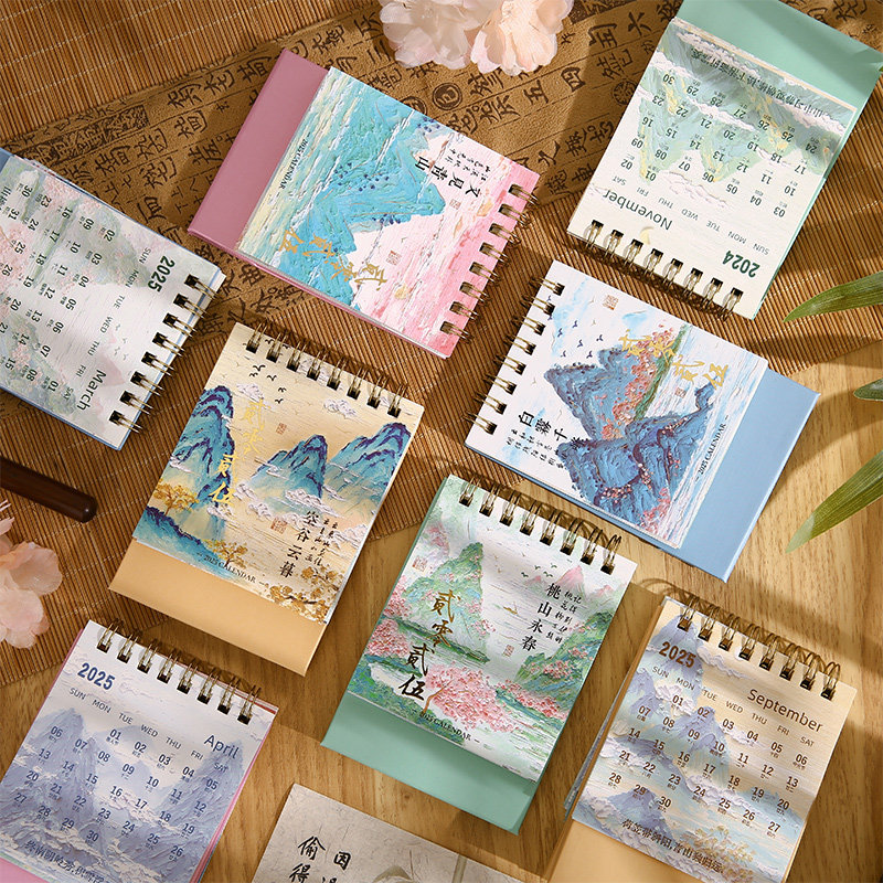 Shan Ye Wan Li Mini Desk Calendar, Vintage-Style Planner, Mini Calendar for Planning and Scheduling, Monthly Calendar, Office Desk Decoration