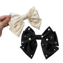 Qiongkang hair accessories ~ big bow clip ~ high-end spring clip high-end satin pearl big bow on the back of the head