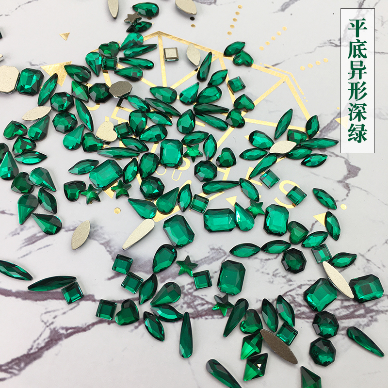 Dana 2 Pieces Free Shipping 30 Pieces of Nail Art Decorations Internet-Famous Luxury Flat-Bottomed Irregular Deep Green Water Drill Green Nail Rhinestones