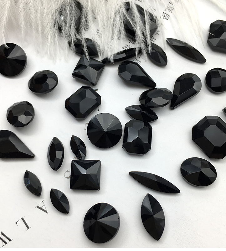 Dana Pointed Black Rhinestones for Nail Art, Irregular Glass Rhinestones, Jewelry Embellishments, Wedding Dresses, Wedding Shoes, Bags, DIY Rhinestone Decorations
