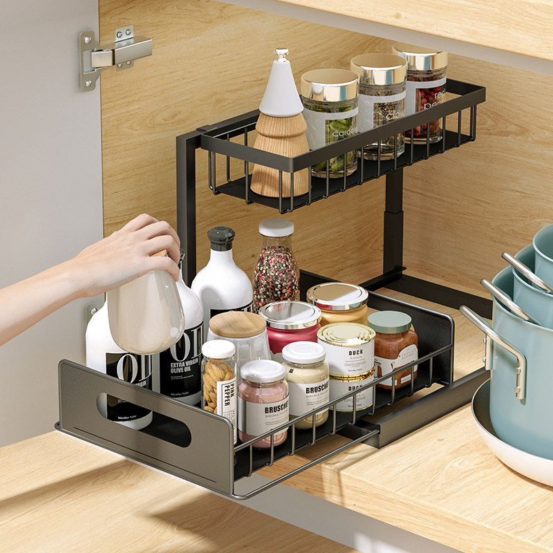 Can a drawing shelf be drawn under the sink?With in-car kitchen supplies Shelving Diviner Double Floor Home Drawer Shelf