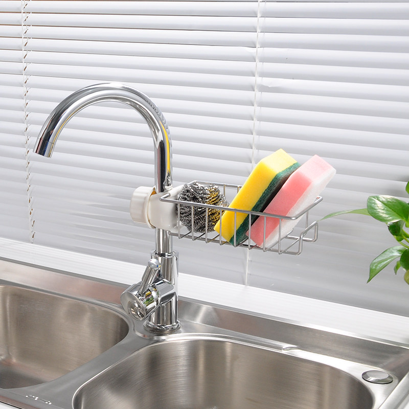 Kitchen supplies rag sponge drain rack stainless steel faucet rack hanging basket sink storage rack household