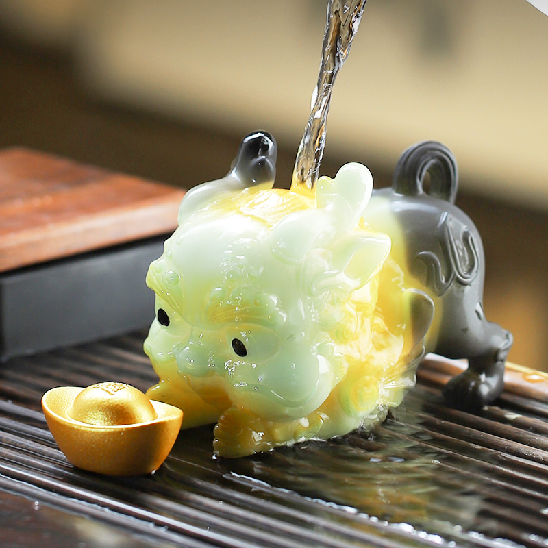 Chametz Tea Pet Leopard Cuddle with Yuan Bao Yuanbao Tea Desk Desktop Pendulum Pieces Tea from Favorite Tea Play Kung Fu Tea Set Ornament-Taobao