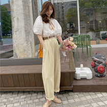 Net Red Fried Street 2021 New Early Autumn Shirt Salt Can Sweet Broadlegged Pants Small Scent Wind Career Two Suits Women Summer