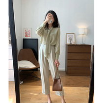 2021 new Fall Shirt Salt Can Sweet Summer Port Wind Retro Chic Broadlegged Pants Fried Street Two Suits Women