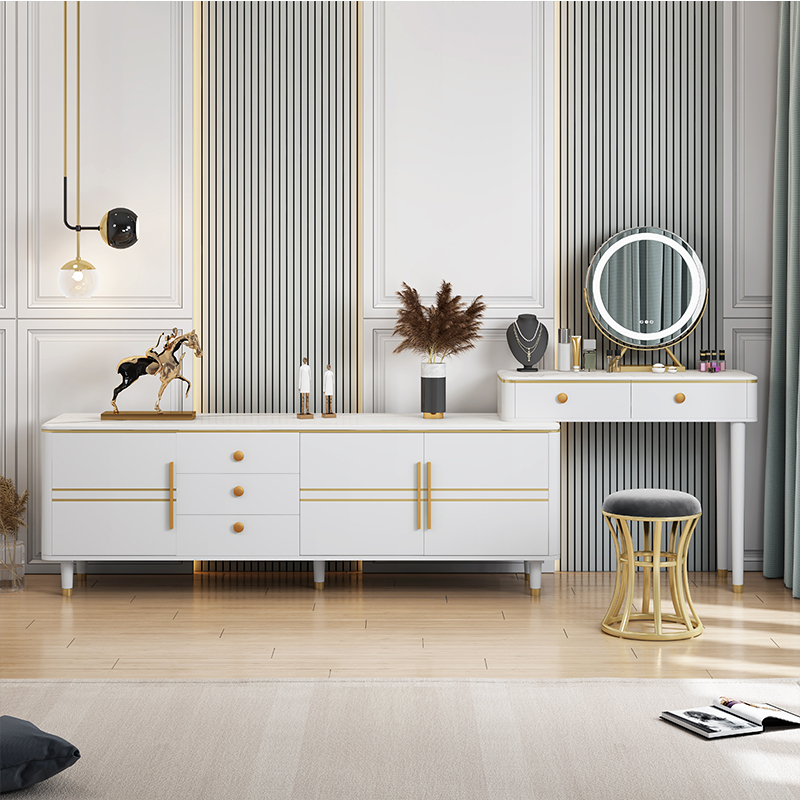 New marble makeup cabinet storage cabinet one light luxury dressing table desk ins wind storage dressing table