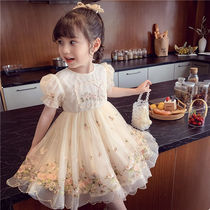3 Year Old Girl Princess Dress Girl Dress Girl Dress Summer Dress 2022 New Children Foreign Air Embroidery Mesh Yarn Bubble Cuff