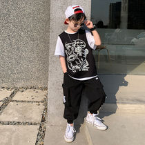 Male Baby Street Dance Suit Boy Summer Clothing Suit CUHK Boy Fake Two Short Sleeve T-shirt Boy Summer Workwear Pants