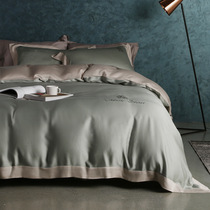 Four-piece set of pure cotton Pure cotton simple light luxury 80 long velvet cotton European embroidery sheets Solid color quilt cover bedding