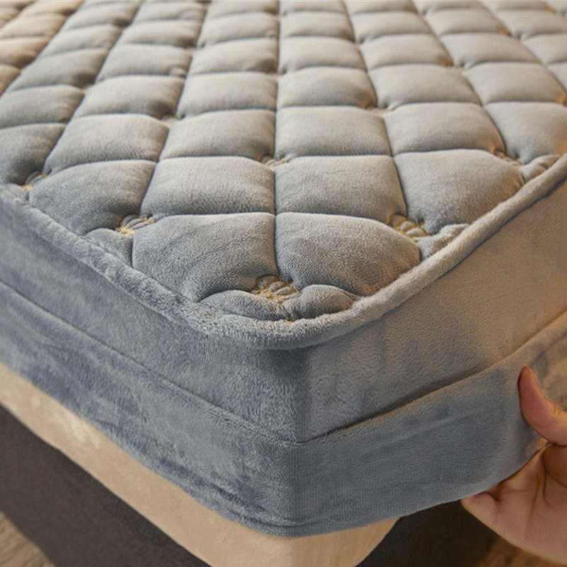 Bed linen winter velvet mattress cushion home coral fleece single piece thick warm flannel cover non-slip fixed bed cover