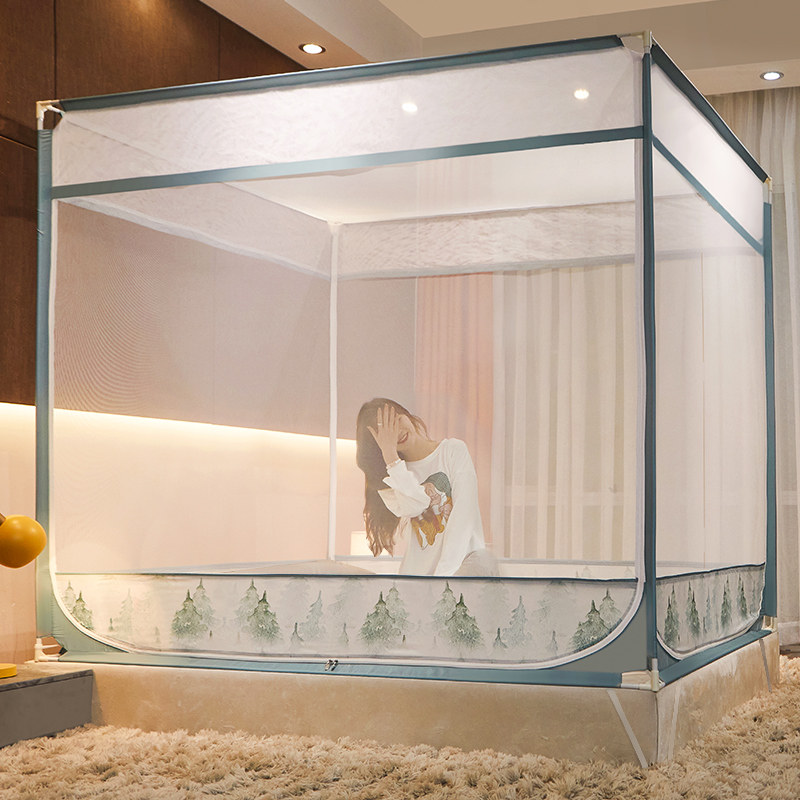 Yurt mosquito net home bedroom 2022 new summer anti-fall children's square tent shading thickened encryption advanced bracket