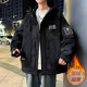 Thick velvet jacket for men and teenagers winter warm outer hooded cotton coat students Hong Kong style contrasting color cold-proof jacket