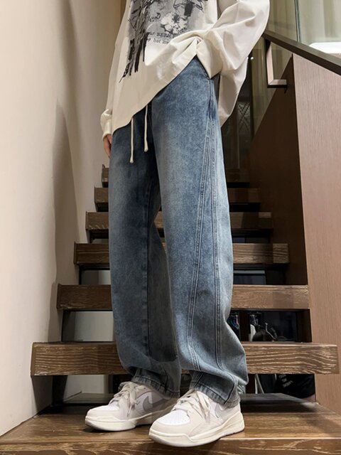 Jeans for men 2024 new style teenagers American men's straight pants junior high school and high school students casual loose trousers