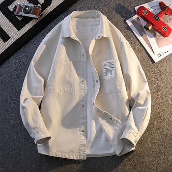 Jacket for Young Men, Spring and Autumn 2025 New Style, Japanese-Style Lapel Jacket, Casual Workwear, Pure Cotton Shirt, Trendy