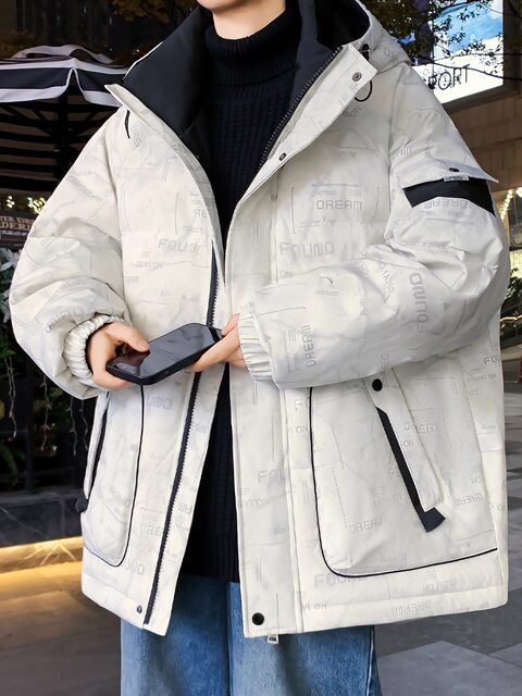 Red cotton-padded coat for boys and girls, new winter hooded warm-weather bread coat for boys, Hong Kong style workwear, thickened cotton coat, trendy