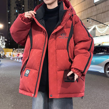 Workwear Style Red Cotton Jacket for Teenage Boys, Winter 2025 New Model, Hooded Puffer Jacket, Boys' Warm and Cold-Proof Clothing