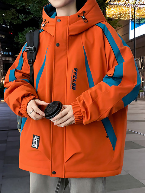 Thickened velvet jacket for boys and adolescents in autumn and winter American style patchwork hooded jacket boys workwear handsome style overcoming