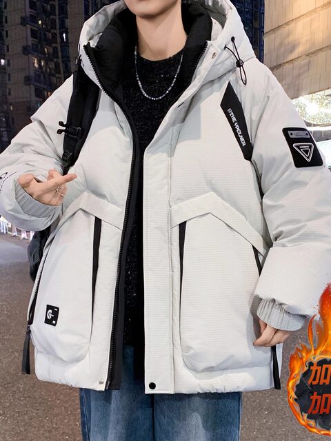 2025 Winter Cotton Clothes for Boys Middle and High School Students Thickened Warm Cotton Jackets Teenagers Spliced Coldproof Hooded Bread Clothes