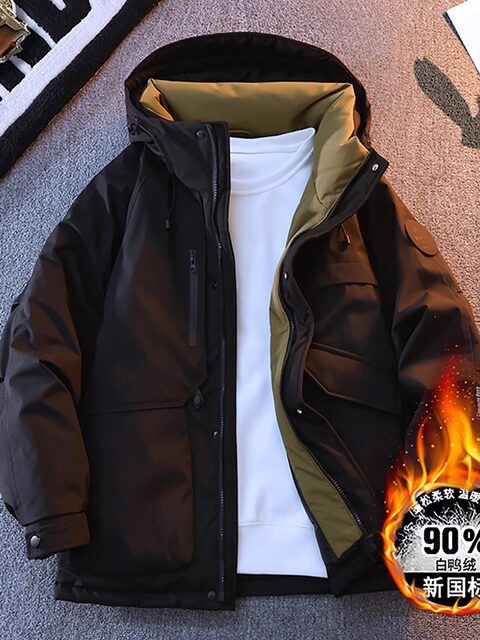 Red down jacket for male teenagers 2025 winter high-end hooded 90 white duck down warm and cold workwear jacket