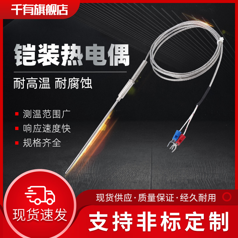 K-type armored thermocouple WRNK-191 pin type thermocouple temperature sensor bendable monitor PT100 E J