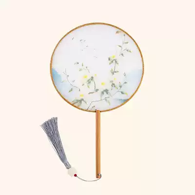 Silk group fan Ancient style fan Female Hanfu female long-handled props Dancing Crane Palace fan tassel handmade round fan
