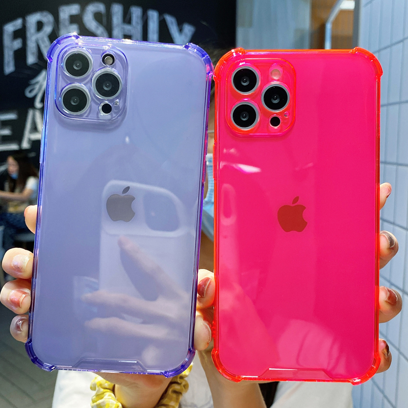 Simple Solid Color 13 Rose Red 14 Fluorescent Pink 15 Purple Women's iPhone 16 Case Suitable for iPhone 17 Pro Max Full Lens Protection Anti-Drop 11 Four-Corner Airbag 12 Transparent Soft Case XS