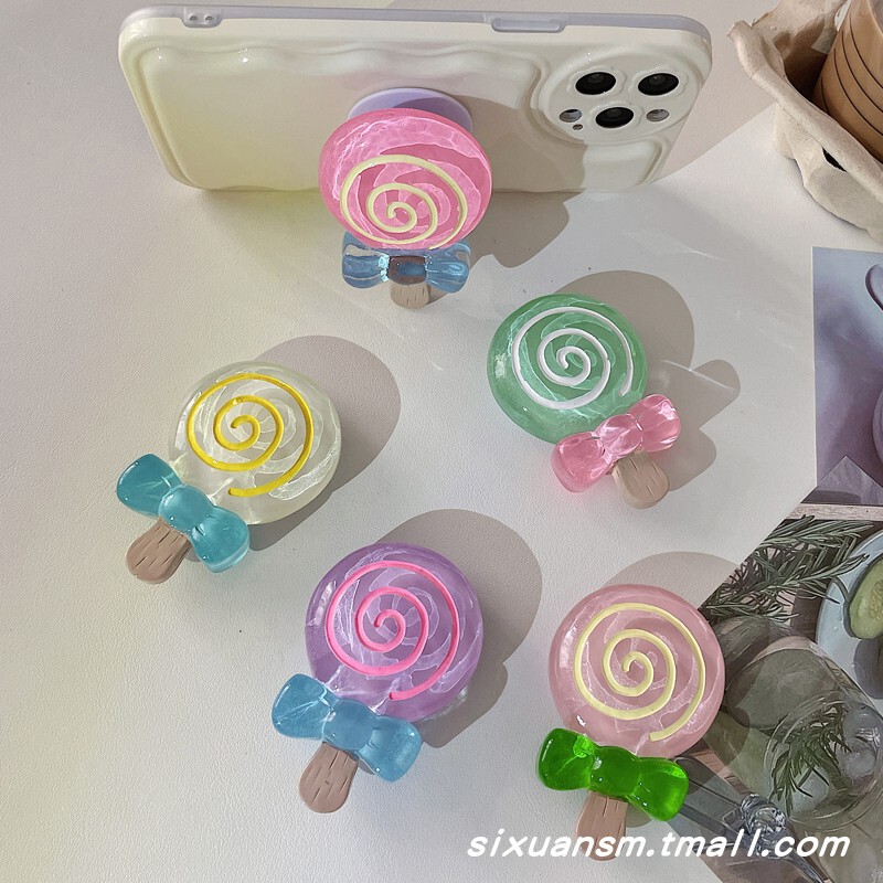 ins Original Style, Fresh and Cute, Three-Dimensional Lollipop Donut Airbag Phone Holder, Foldable and Retractable Air Cushion, Anti-Drop Ring Holder, Personalized Creative Back Sticker, Women's Model, Binge-Watching Gadget