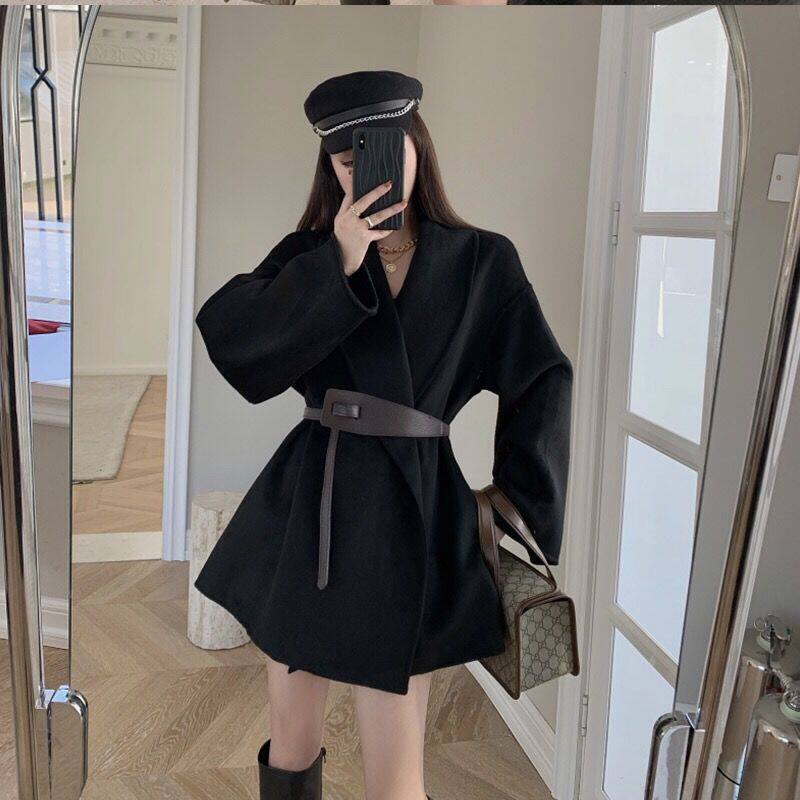 (Quality) Retro Design Feel Temperament Gross Coat Han Version Loose and Thin Fashion 100 Hitch Long Coat Woman