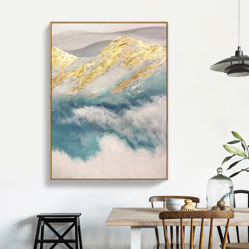 Pure hand-painted abstract three-dimensional oil painting Jinshan modern minimalist gold foil light luxury hanging painting porch living room landscape decoration painting - Taobao
