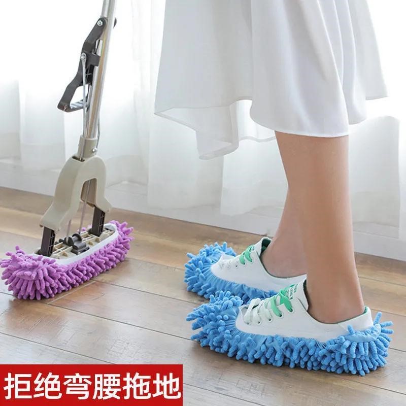 Chenille lazy mopping shoe cover household indoor shoe cover removable and washable rag floor mopping slippers mopping artifact