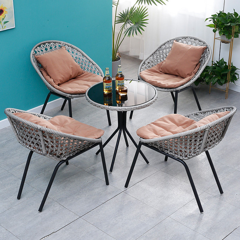 Rattan chair three-piece outdoor courtyard rattan chair home simple leisure combination outdoor balcony table and chair small coffee table