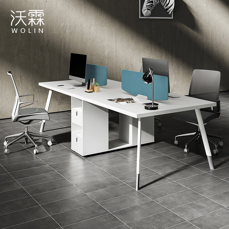 Minimalist Modern Staff Desk Chair Composition station Office Screen Screen Cassette Four employees Finance Table