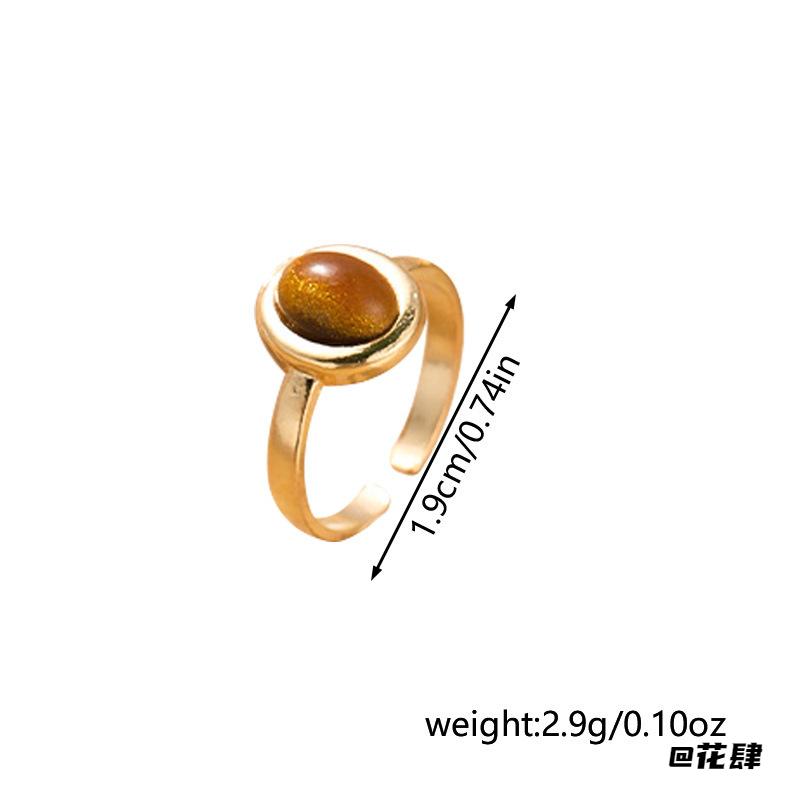 Imitation Tiger Eye Stone Maillard Retro Open Ring Autumn and Winter Retro Maillard Personalized Imitation Tiger Eye Stone Open Ring