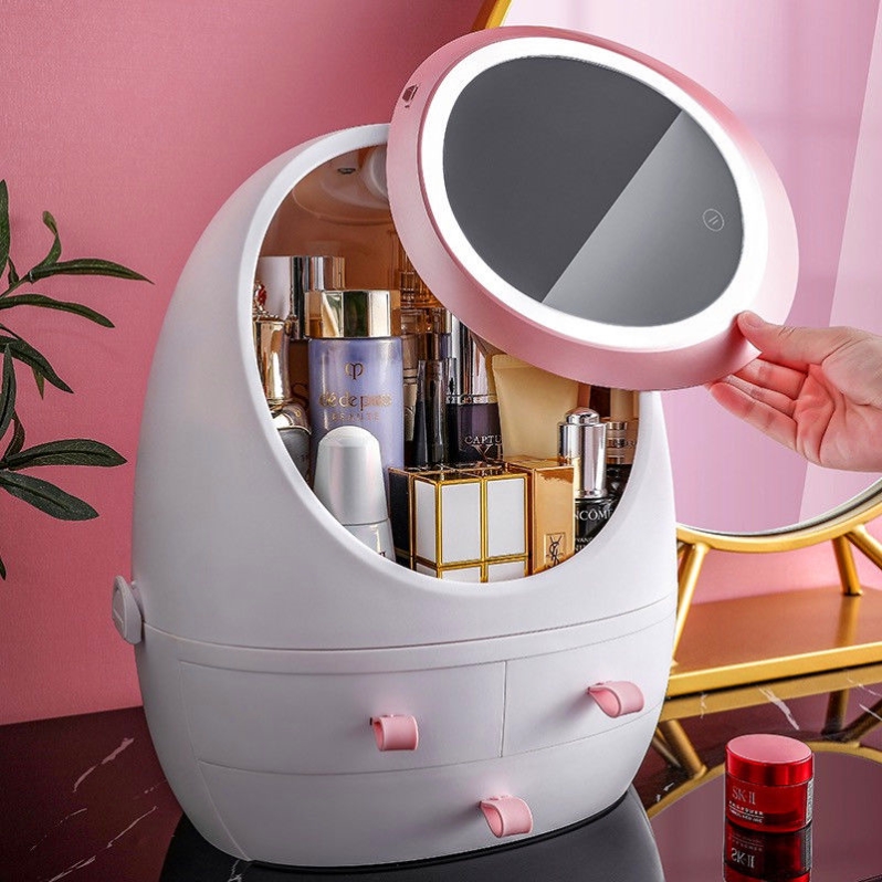 Online Red Cosmetics containing box Students Dormitory Home Girl's Heart Desktop Dust-proof with mirror mouth Red Box Racks