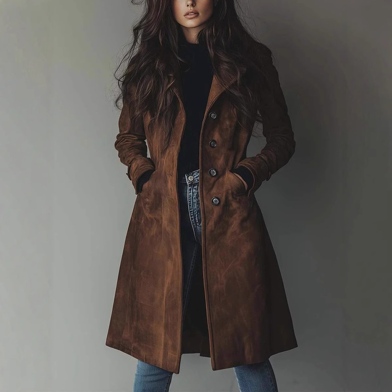 2025 European and American Amazon Women's Clothing Autumn and Winter Coat with Lapel Western Style Suede Long Trench Coat 2025 European and American Amazon Women's Clothing Autumn and Winter Coat with Lapel Western Style Suede Long Trench Coat