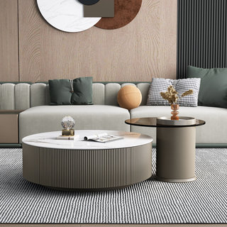 Minimalist Italian light luxury living room coffee table simple slate round tea table large and small round combination designer style coffee table