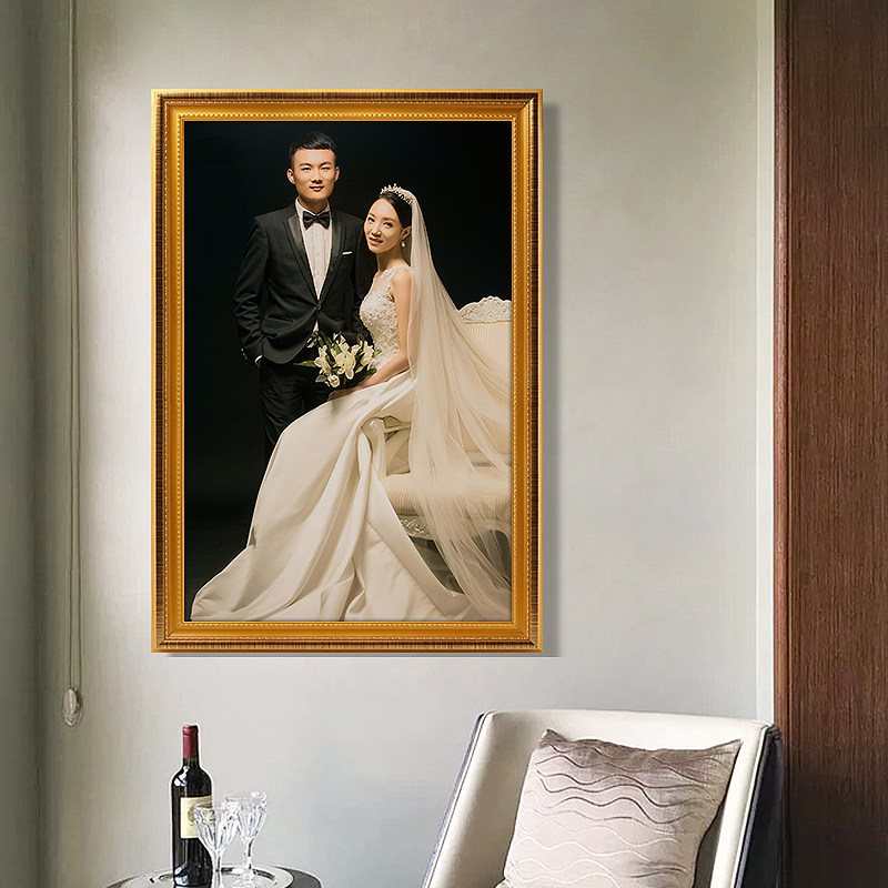 Custom wedding photo solid wood photo frame wedding photo enlarged headboard washed into hanging wall American retro suit picture frame