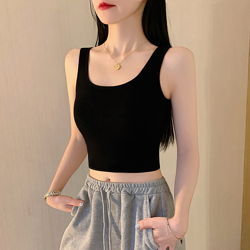 Black U-Shaped Short Sports Camisole for Women, Suitable for Wearing as an Inner Layer or Outerwear, Conceals Side Breasts, Suitable for Spring and Summer