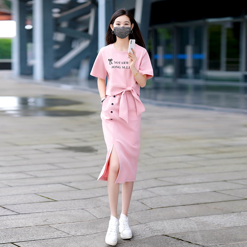 Pink Casual Suit Skirt for Women, Summer Style, Fashionable and Youthful, This Year's Popular Sporty Style Skirt Two-Piece Set