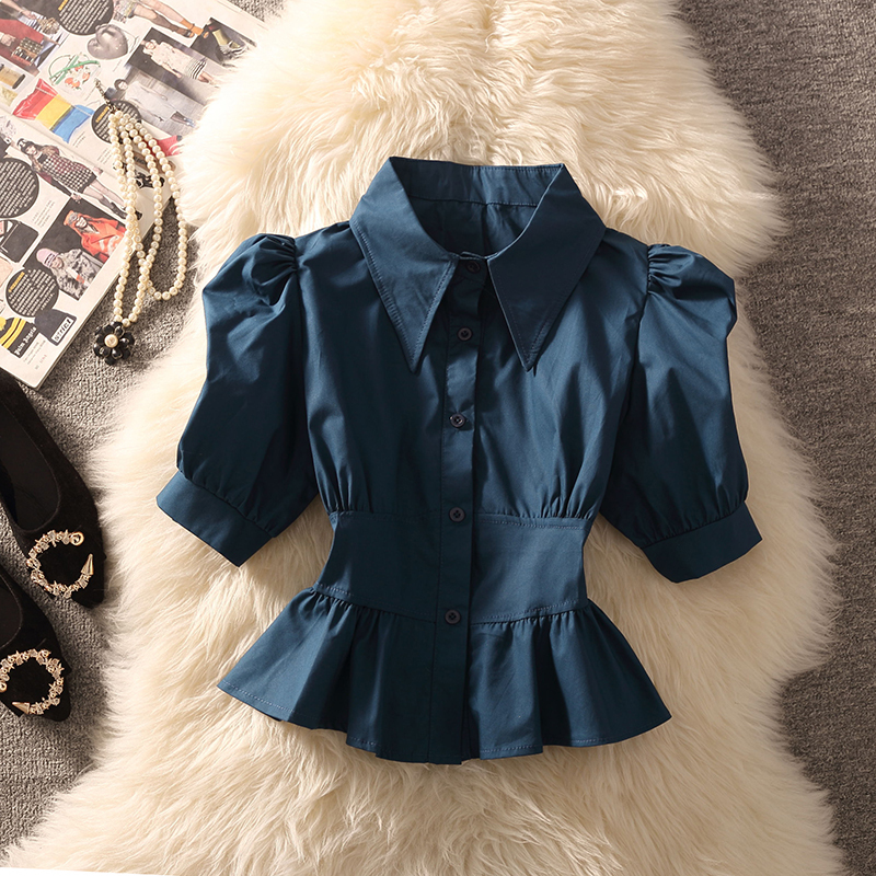Summer French-Style Beautiful and Unique Chic Blouse That Covers the Belly, Waist-Cinching Shirt, Cropped Top for Petite Figures